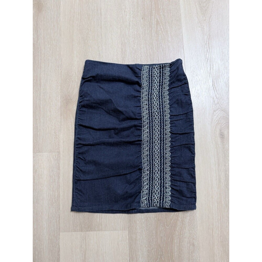 Archival Vivienne Tam Y2K Smocked Denim Skirt - Size 0 (Fits S 2) Vintage